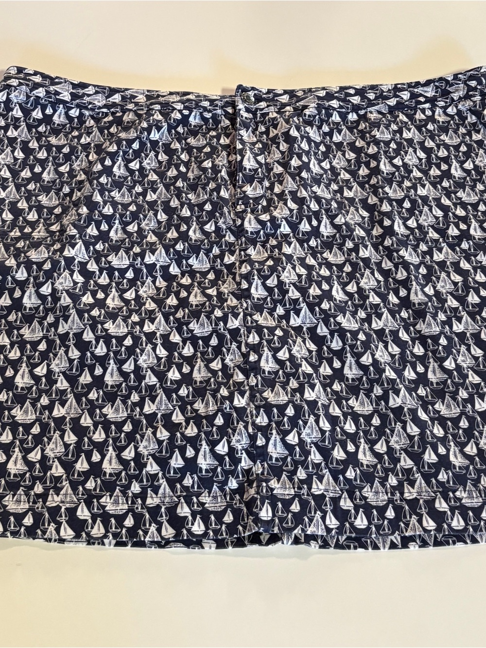 CJ Banks Navy and White Sailboat Print Flat Front Skirt